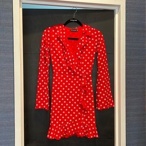 Red and white polka dot ruffle dress